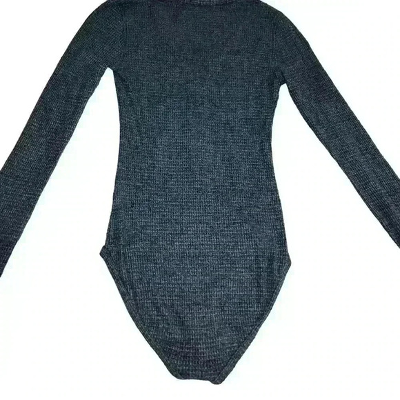 Free People Keep Your Cool Charcoal Gray Waffle Henley Bodysuit Size S - Picture 6 of 13